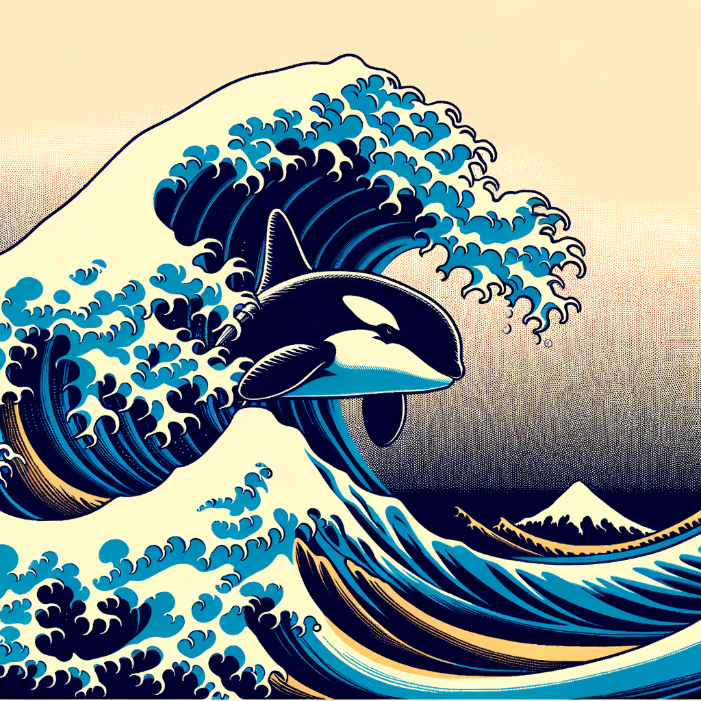 orca in The Great Wave off Kanagawa painting